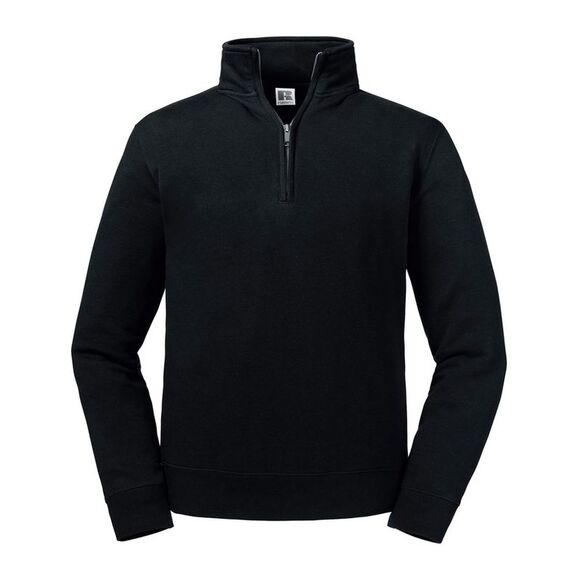 Russell Mens Authentic Zip Neck Sweatshirt / Black